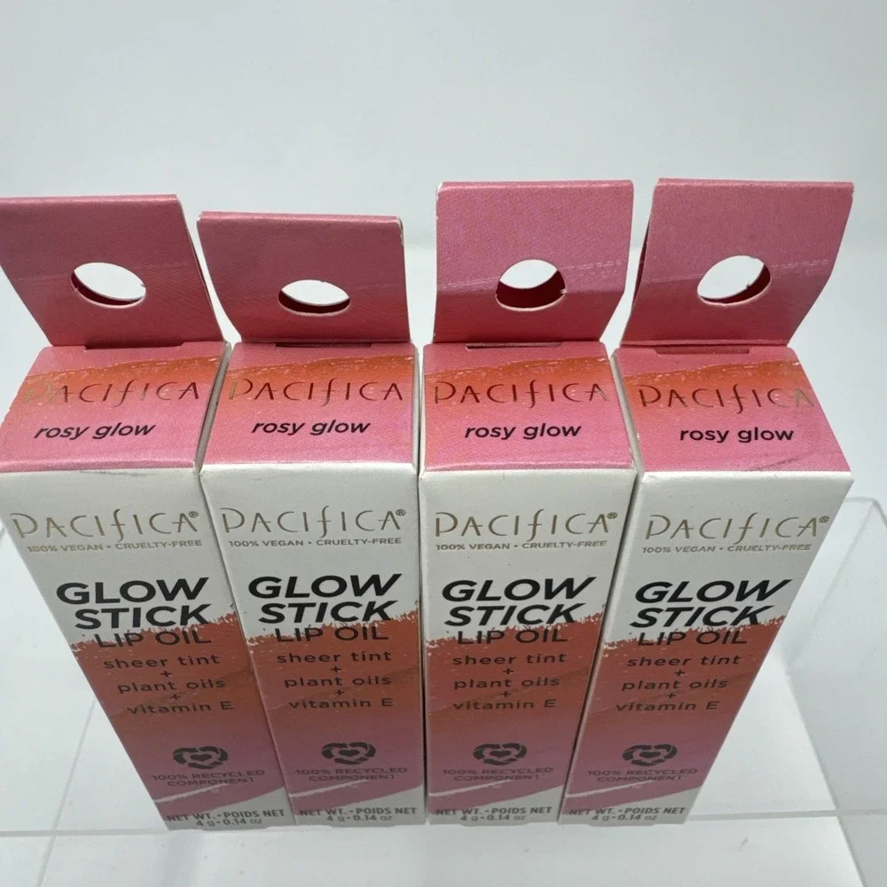 4 Glow Stick Lip Oil by Pacifica Rosy Glow Sheer Tint Plant Oils Vitamin E